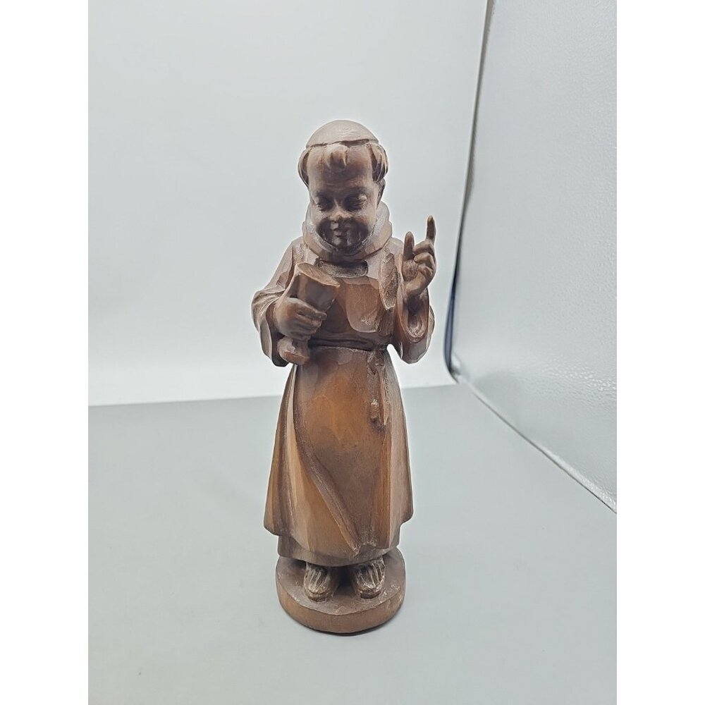 VINTAGE WOOD MONK FRIAR DRUNK FIGURINE 10.5" Tall Hand Carved